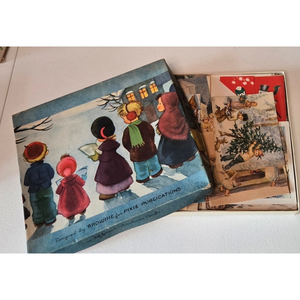 Vintage Brownie for Pixie Publications Christmas Cards Set of 20 Mid-Century Art